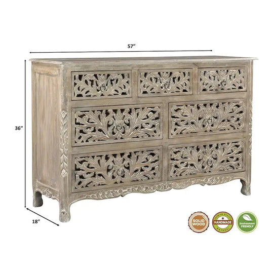 Florence Floral Carved Wood 7-Drawer Dresser