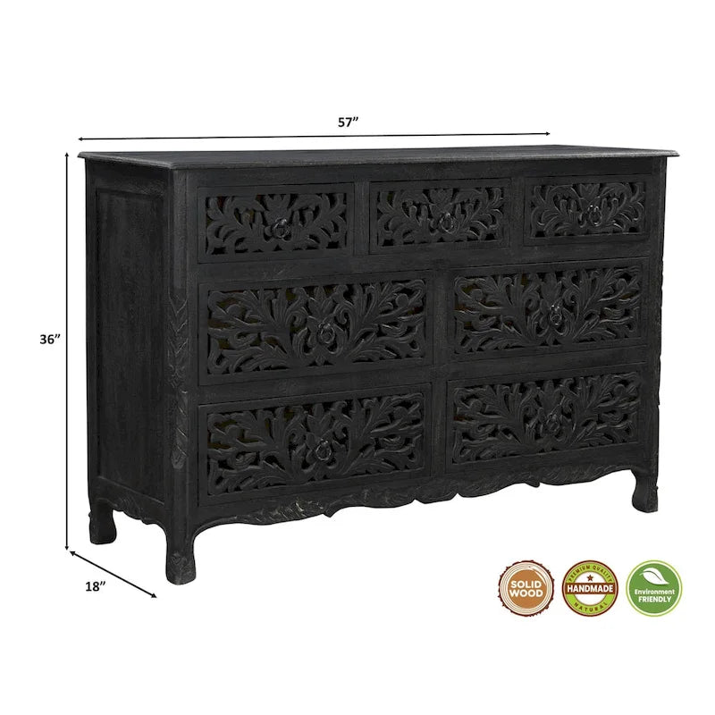 Florence Floral Carved Wood 7-Drawer Dresser