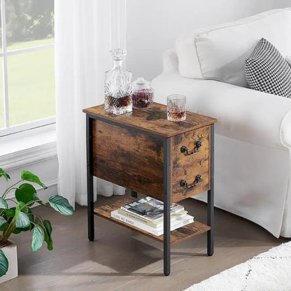 Industrial 2-Drawer Nightstand Narrow End Side Table (Set of 2)