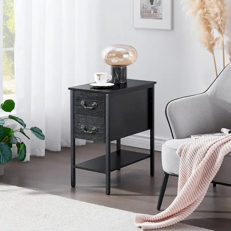 Industrial 2-Drawer Nightstand Narrow End Side Table (Set of 2)