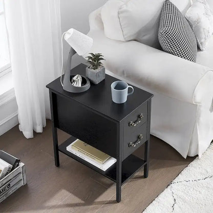 Industrial 2-Drawer Nightstand Narrow End Side Table (Set of 2)