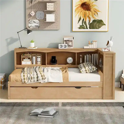 Twin Size Daybed with Trundle, Storage Cabinets and USB Ports