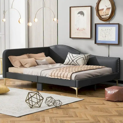 Full/Twin Size Upholstered Daybed with Headboard and Armrest, Support Legs, Full/Twin Size Bed