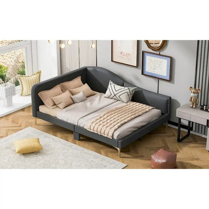 Full/Twin Size Upholstered Daybed with Headboard and Armrest, Support Legs, Full/Twin Size Bed
