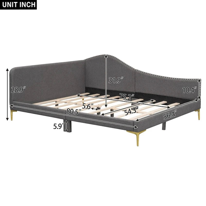 Full/Twin Size Upholstered Daybed with Headboard and Armrest, Support Legs, Full/Twin Size Bed