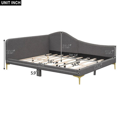 Full/Twin Size Upholstered Daybed with Headboard and Armrest, Support Legs, Full/Twin Size Bed