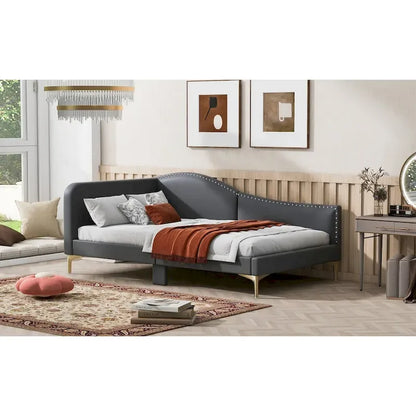 Full/Twin Size Upholstered Daybed with Headboard and Armrest, Support Legs, Full/Twin Size Bed