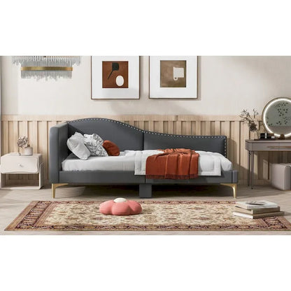 Full/Twin Size Upholstered Daybed with Headboard and Armrest, Support Legs, Full/Twin Size Bed