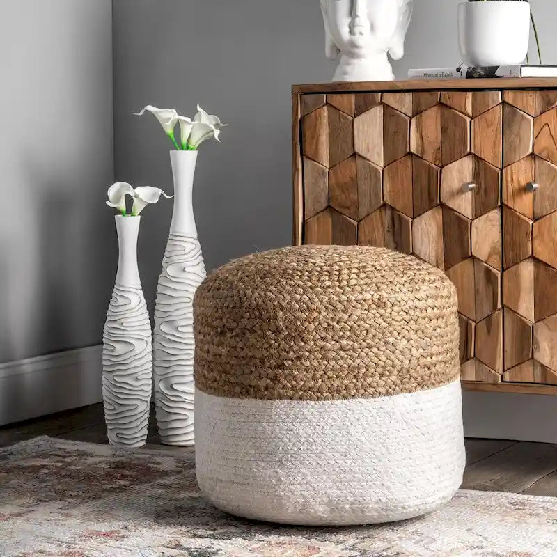 Nuloom Janus Braided Jute Ottoman Pouf