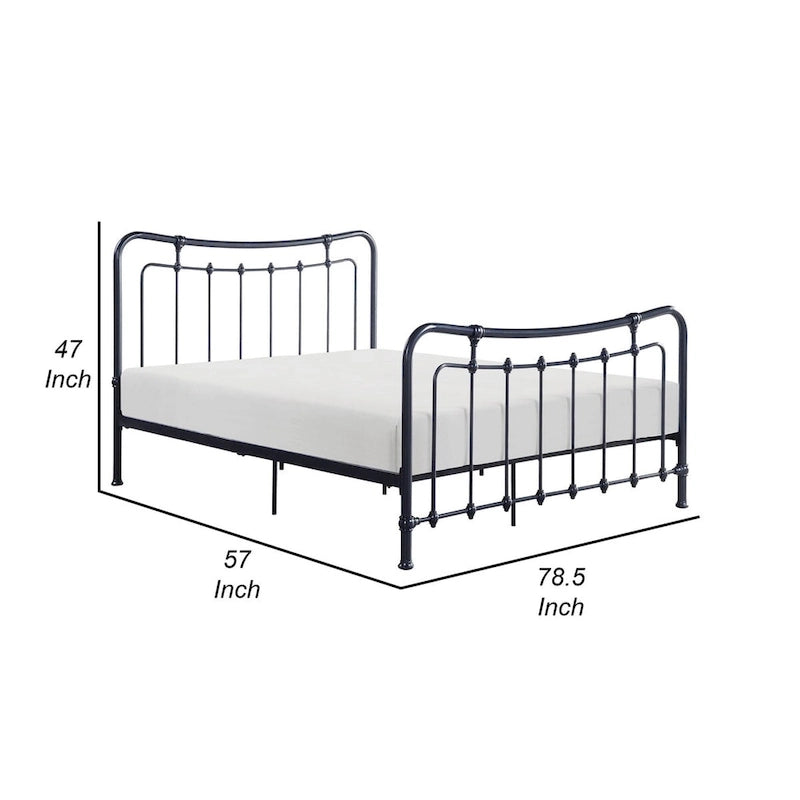 Engel Full Size Bed, Metal Spindle Frame in Gray Finish, Traditional Style