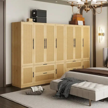 110W Rattan Style Family Wardrobe Armoire Closet Storage Set - N/A