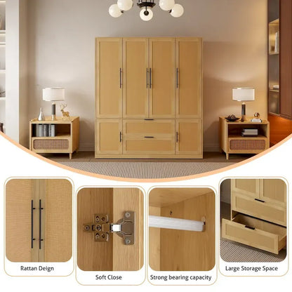 110W Rattan Style Family Wardrobe Armoire Closet Storage Set - N/A