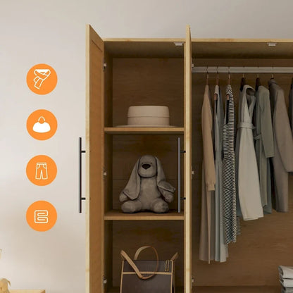 110W Rattan Style Family Wardrobe Armoire Closet Storage Set - N/A