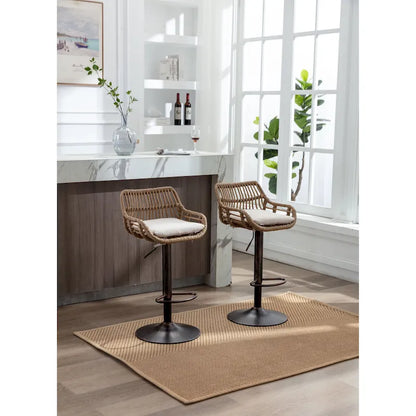 Set of 2 Swivel Upholstered Adjustable Counter Height Bar Stools With Footrest