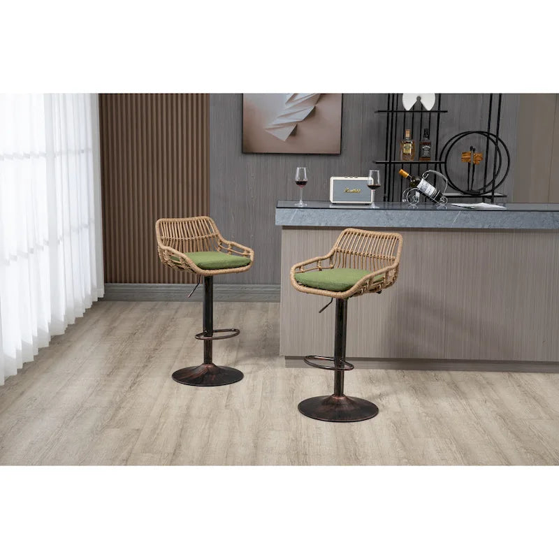 Set of 2 Swivel Upholstered Adjustable Counter Height Bar Stools With Footrest