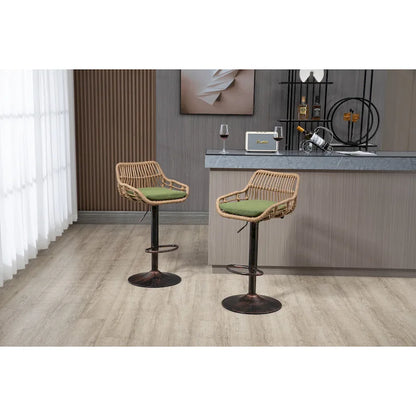 Set of 2 Swivel Upholstered Adjustable Counter Height Bar Stools With Footrest