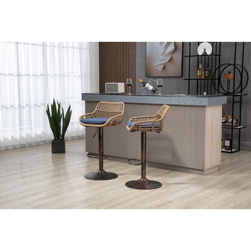 Set of 2 Swivel Upholstered Adjustable Counter Height Bar Stools With Footrest