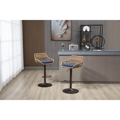 Set of 2 Swivel Upholstered Adjustable Counter Height Bar Stools With Footrest