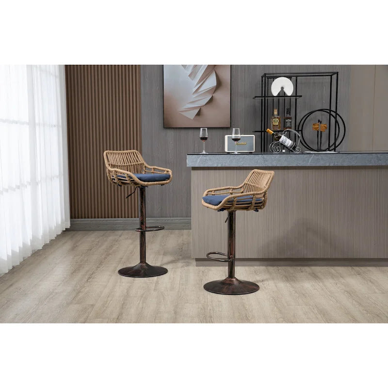 Set of 2 Swivel Upholstered Adjustable Counter Height Bar Stools With Footrest