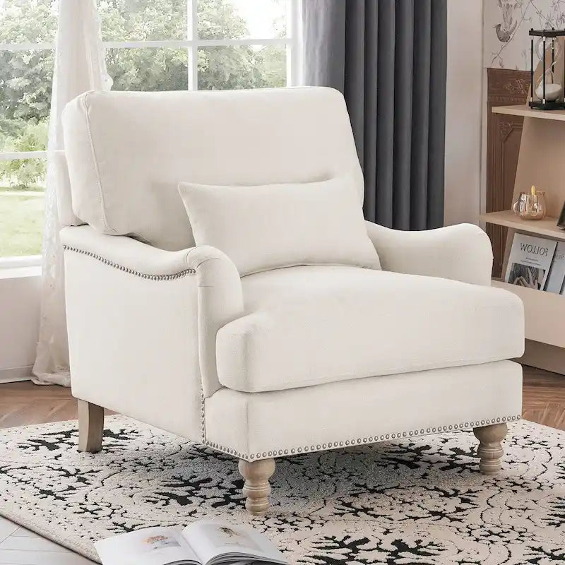 Modern Accent Chair Upholstered Solid Wood Frame with Lumbar Pillow Living Room Armchair