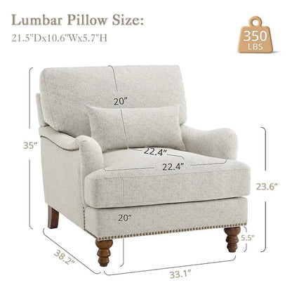 Modern Accent Chair Upholstered Solid Wood Frame with Lumbar Pillow Living Room Armchair