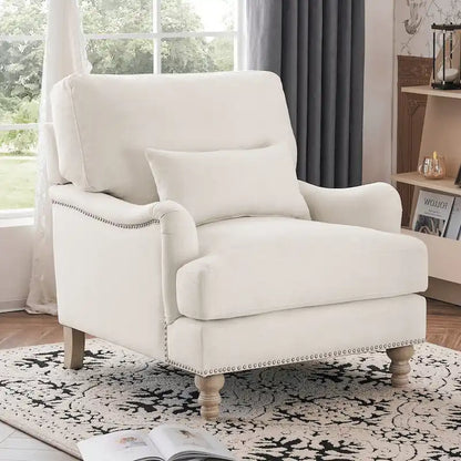 Modern Accent Chair Upholstered Solid Wood Frame with Lumbar Pillow Living Room Armchair