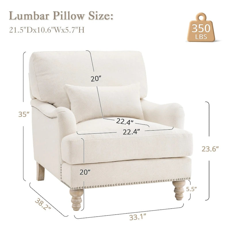 Modern Accent Chair Upholstered Solid Wood Frame with Lumbar Pillow Living Room Armchair