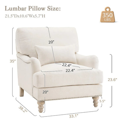 Modern Accent Chair Upholstered Solid Wood Frame with Lumbar Pillow Living Room Armchair