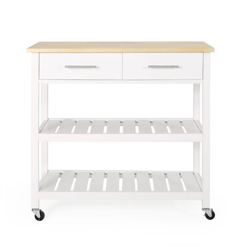 Modern White Wood Kitchen Cart with Wheels Drawers and Shelves by Christopher Knight Home