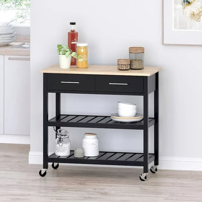 Modern White Wood Kitchen Cart with Wheels Drawers and Shelves by Christopher Knight Home