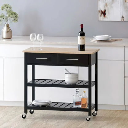 Modern White Wood Kitchen Cart with Wheels Drawers and Shelves by Christopher Knight Home