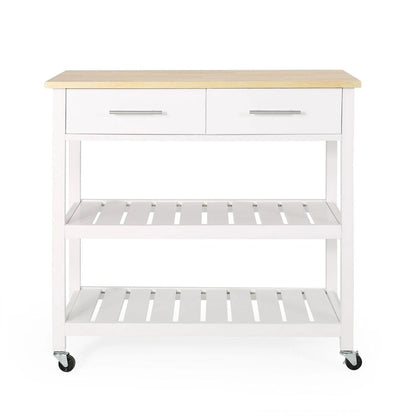 Modern White Wood Kitchen Cart with Wheels Drawers and Shelves by Christopher Knight Home