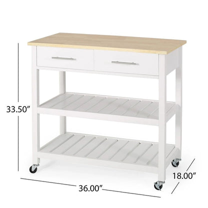 Modern White Wood Kitchen Cart with Wheels Drawers and Shelves by Christopher Knight Home