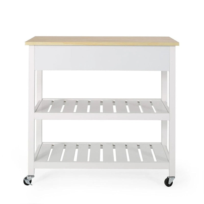 Modern White Wood Kitchen Cart with Wheels Drawers and Shelves by Christopher Knight Home