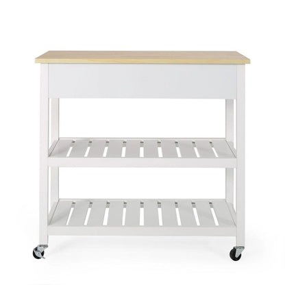 Modern White Wood Kitchen Cart with Wheels Drawers and Shelves by Christopher Knight Home