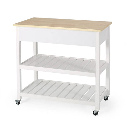 Modern White Wood Kitchen Cart with Wheels Drawers and Shelves by Christopher Knight Home