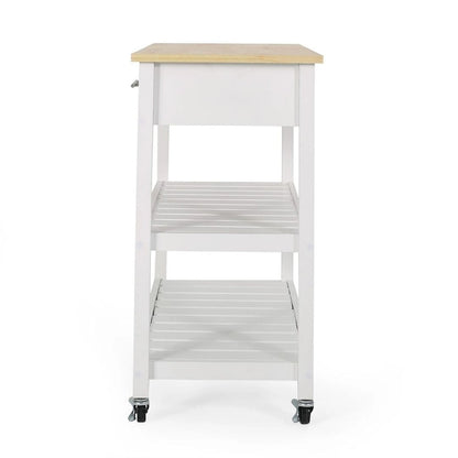 Modern White Wood Kitchen Cart with Wheels Drawers and Shelves by Christopher Knight Home