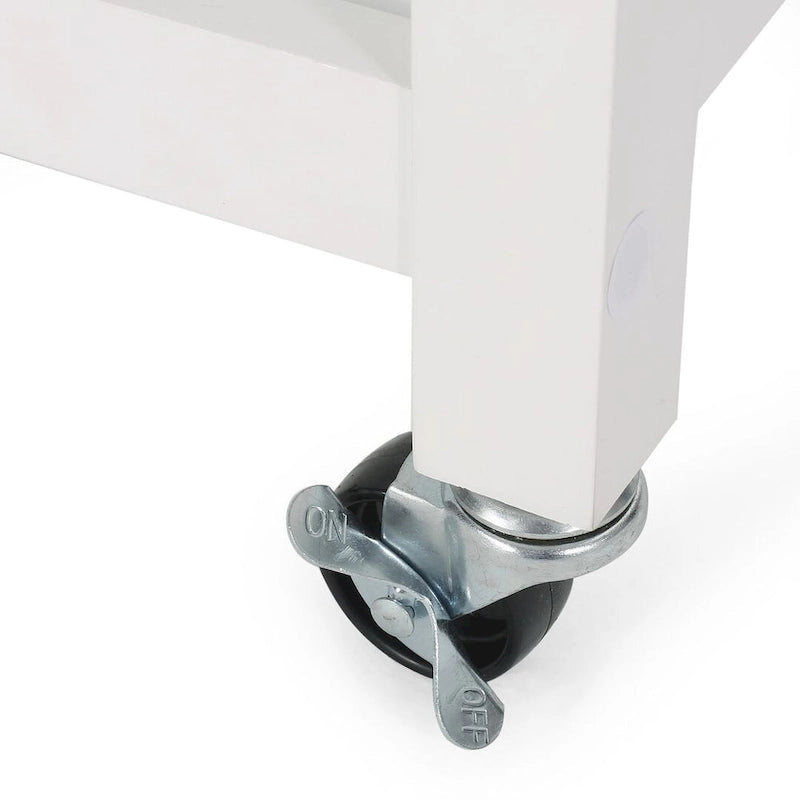 Modern White Wood Kitchen Cart with Wheels Drawers and Shelves by Christopher Knight Home