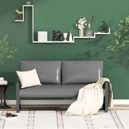 Mieres Mid-Century Style Faux Leather Loveseat Sofa with Steel Frame