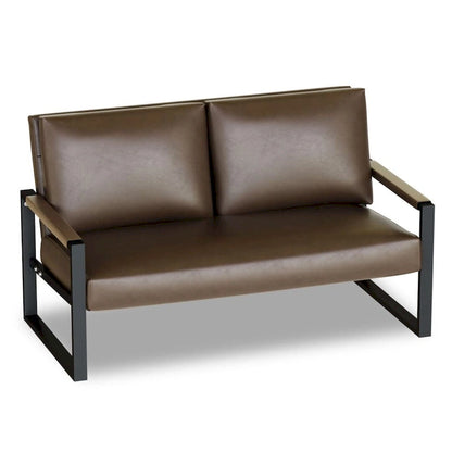 Mieres Mid-Century Style Faux Leather Loveseat Sofa with Steel Frame