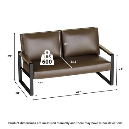 Mieres Mid-Century Style Faux Leather Loveseat Sofa with Steel Frame