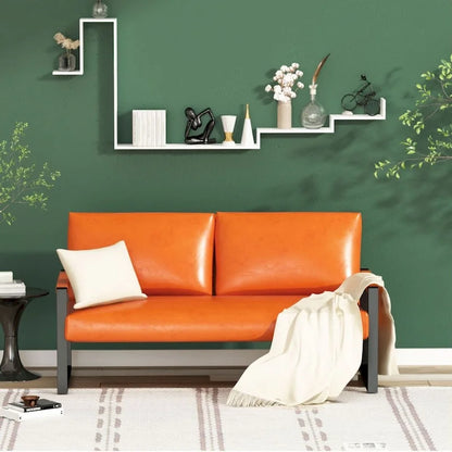 Mieres Mid-Century Style Faux Leather Loveseat Sofa with Steel Frame