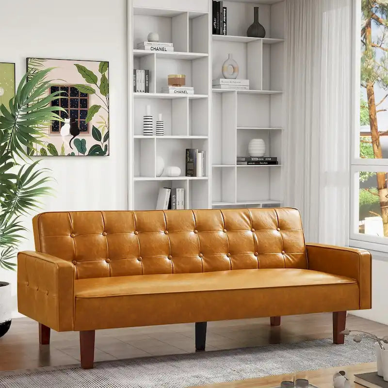 Sofa Bed, Futon Couch Bed, Faux Leather Love Seats Sofa, Loveseat Sleeper Bed For Living Room, Guest