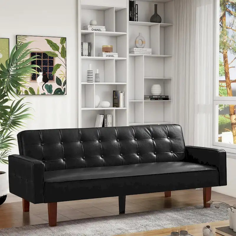 Sofa Bed, Futon Couch Bed, Faux Leather Love Seats Sofa, Loveseat Sleeper Bed For Living Room, Guest