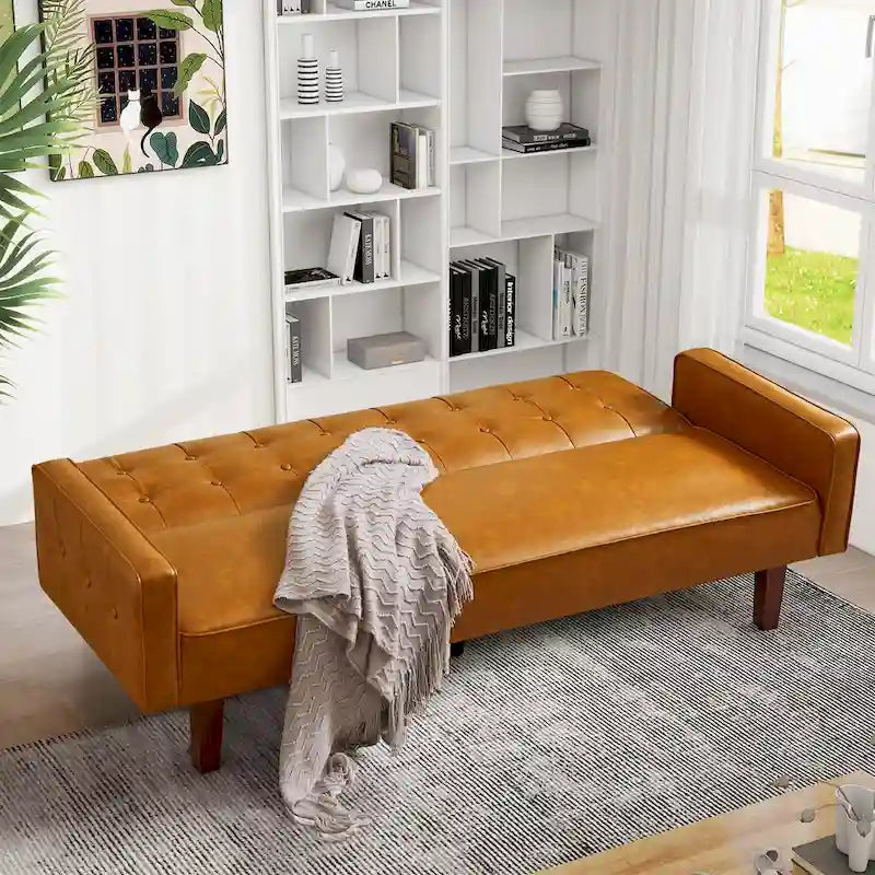 Sofa Bed, Futon Couch Bed, Faux Leather Love Seats Sofa, Loveseat Sleeper Bed For Living Room, Guest