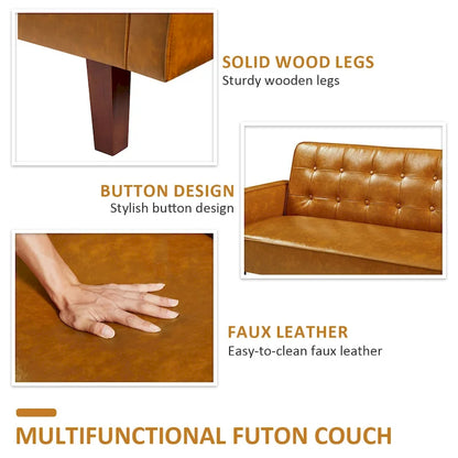 Sofa Bed, Futon Couch Bed, Faux Leather Love Seats Sofa, Loveseat Sleeper Bed For Living Room, Guest