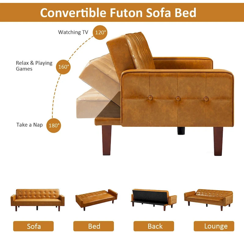 Sofa Bed, Futon Couch Bed, Faux Leather Love Seats Sofa, Loveseat Sleeper Bed For Living Room, Guest