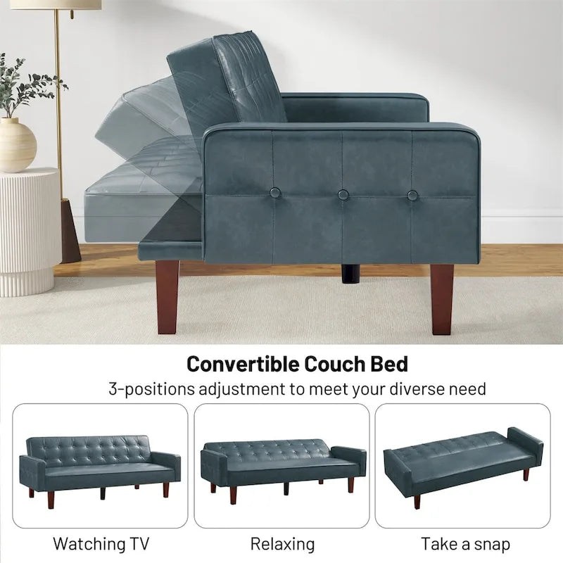 Sofa Bed, Futon Couch Bed, Faux Leather Love Seats Sofa, Loveseat Sleeper Bed For Living Room, Guest