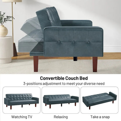 Sofa Bed, Futon Couch Bed, Faux Leather Love Seats Sofa, Loveseat Sleeper Bed For Living Room, Guest