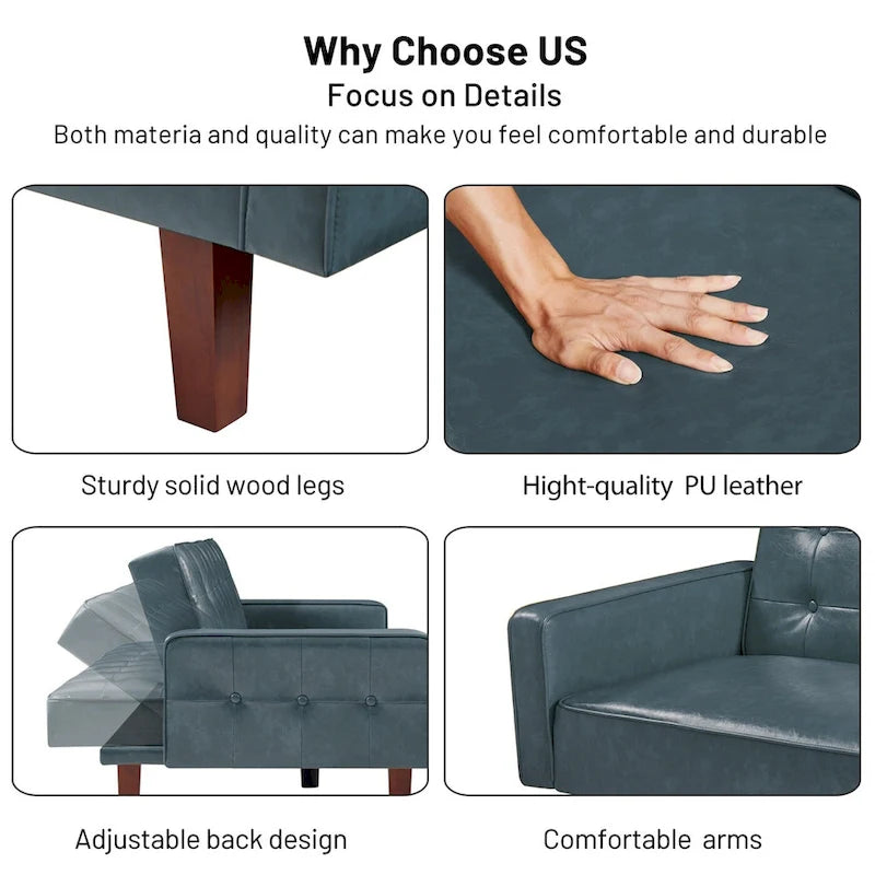 Sofa Bed, Futon Couch Bed, Faux Leather Love Seats Sofa, Loveseat Sleeper Bed For Living Room, Guest